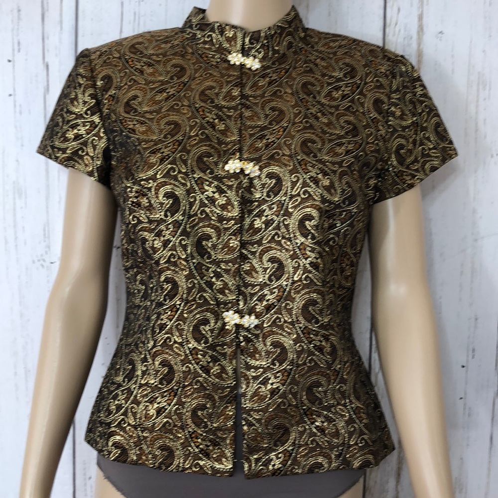 #43 Cachet Kimono Inspired Top Size 6 Black Gold